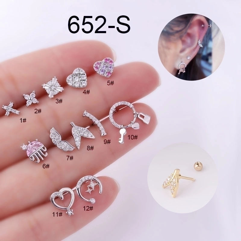 1 Pair Ear Cartilage Rings & Studs Sweet Geometric 316L Stainless Steel  Copper Zircon