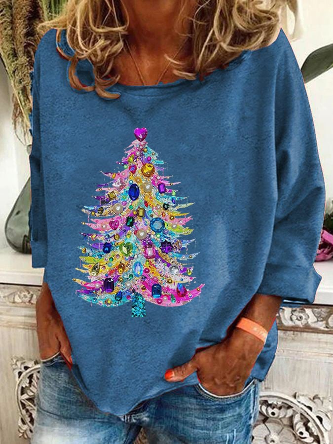 Women's Christmas Tree Art Printed Casual Sweatshirt