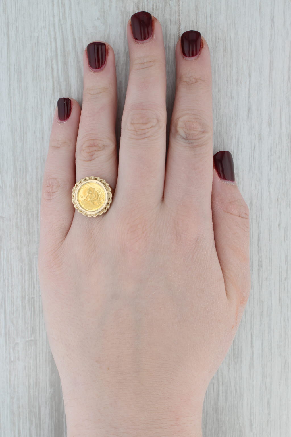 1998 5 Yuan Chinese Panda Coin Ring 14k Yellow Gold Size 9.75