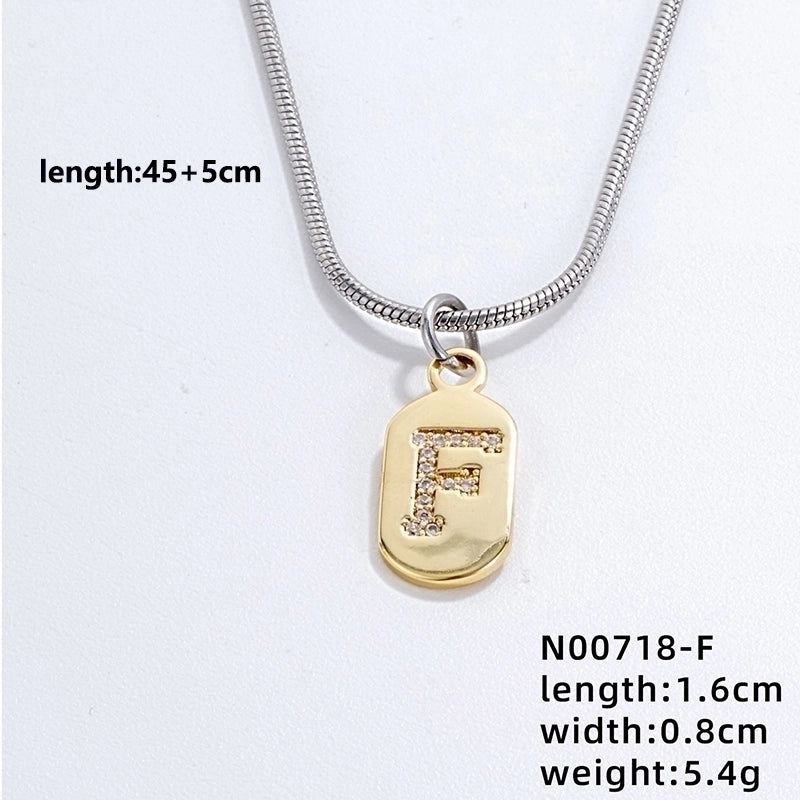 304 Stainless Steel Titanium Steel Gold Plated Minimalist Plating Chain Inlay Letter Zircon Pendant Necklace