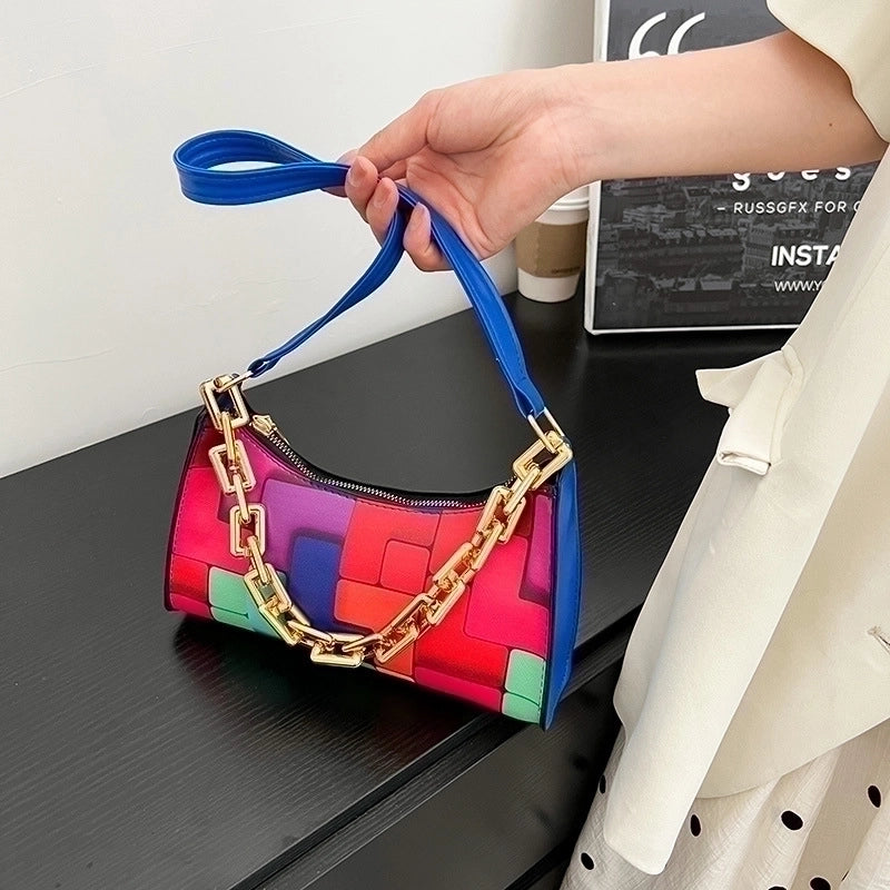 Women's Medium Pu Leather Stripe Streetwear Zipper Underarm Bag