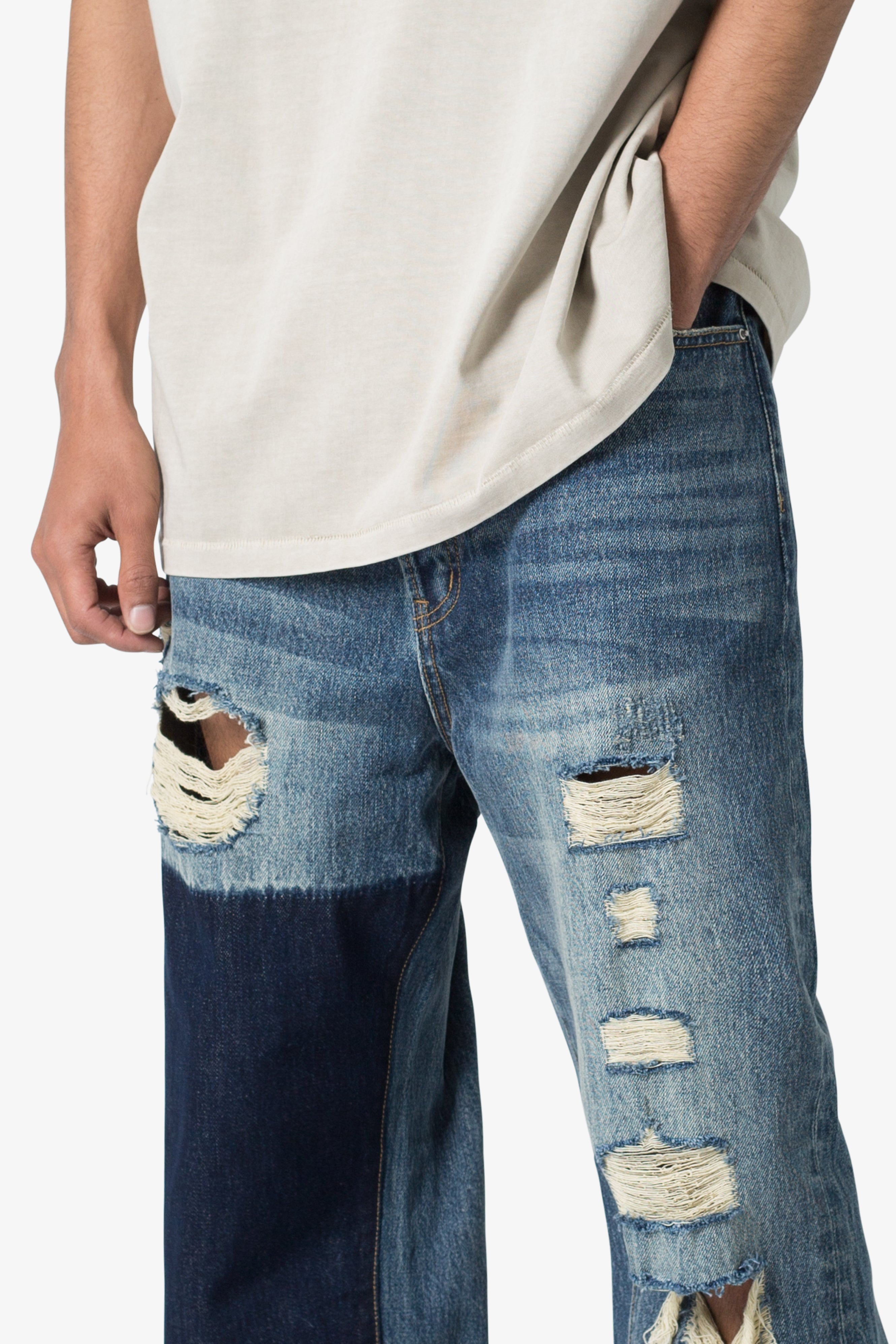 Ultra Baggy One Knee Thrashed Denim - Blue