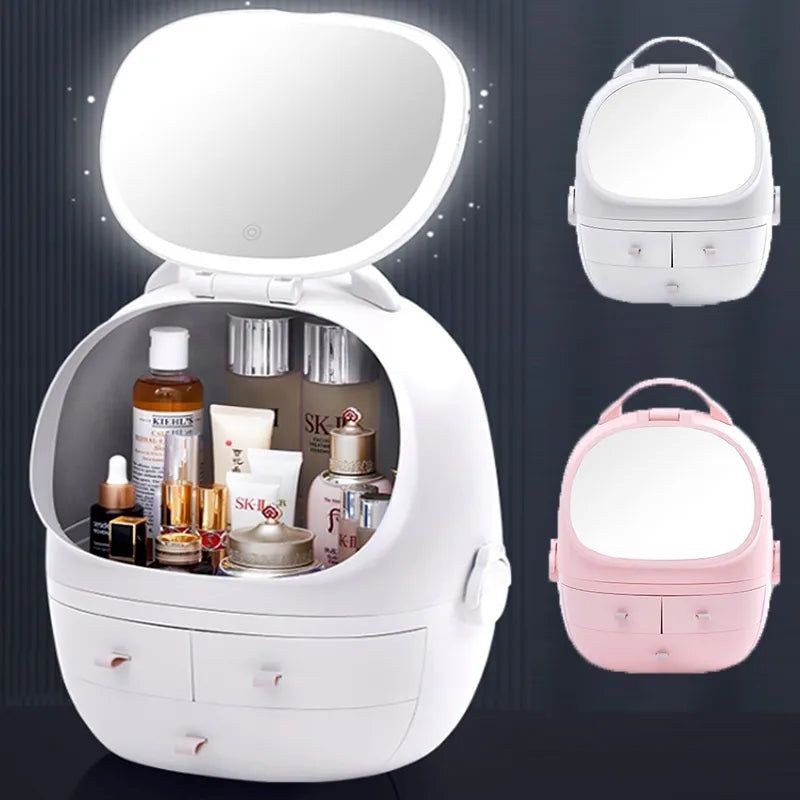 COSMETIC ORGANIZER WITH LED LIGHT MIRROR