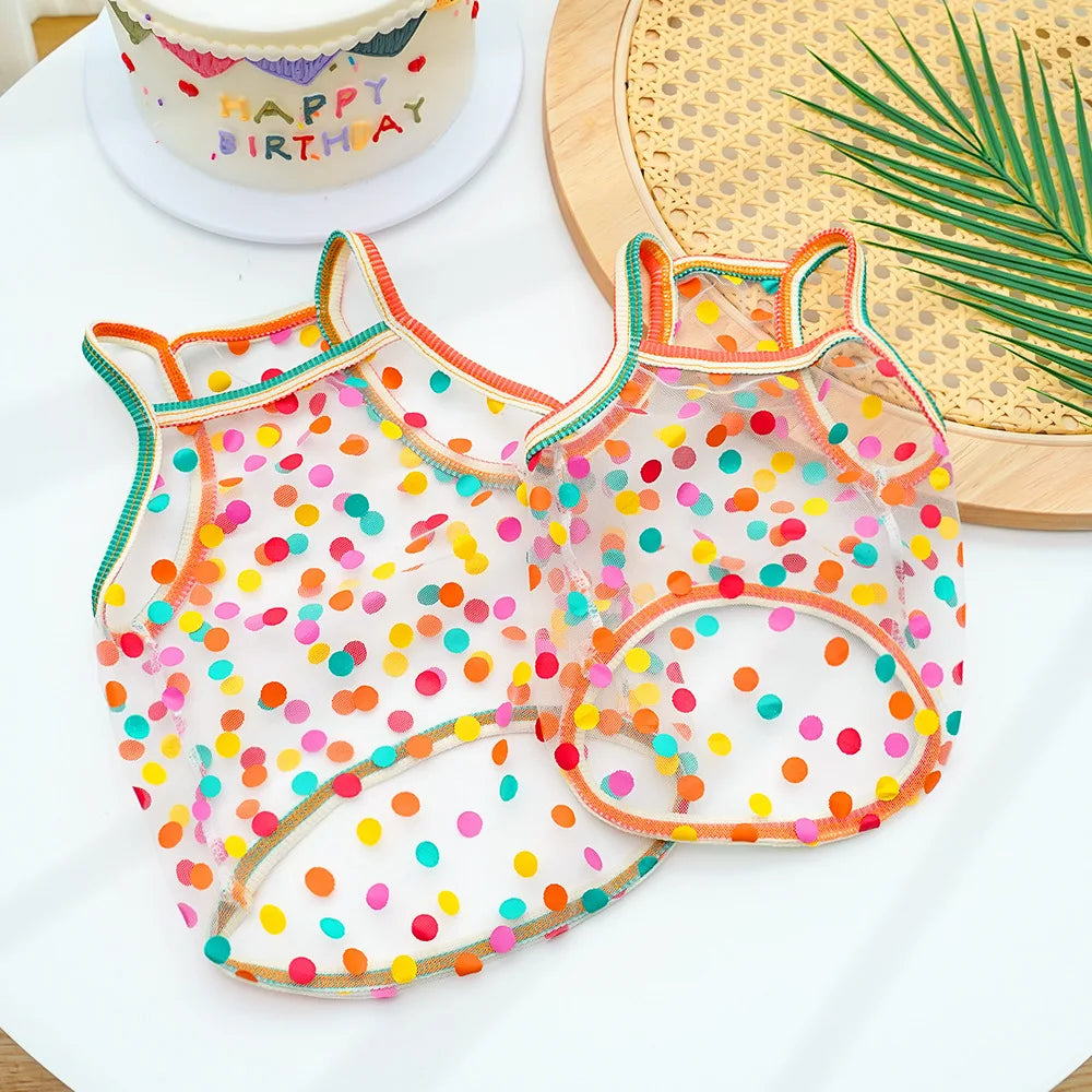 Pet Strap Sunscreen Vest Mesh Strawberries Dog Dog Cat Clothing Supplies Thin Teddy Bear Colorful Dot Top Puppy Clothes