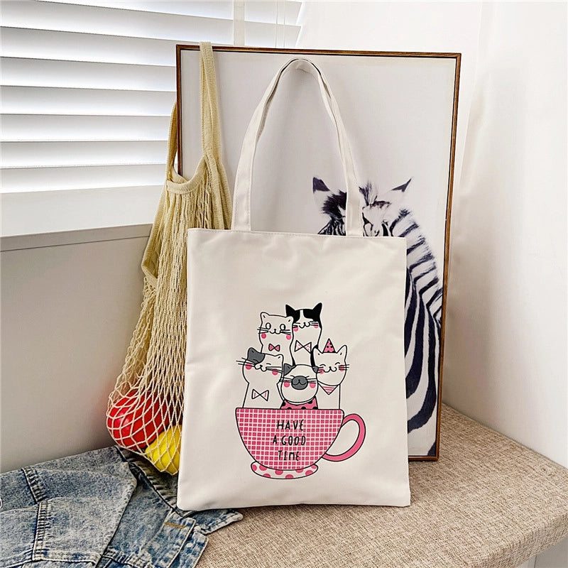 Women's Medium Canvas Letter Classic Style Sewing Thread Square Zipper Canvas Bag