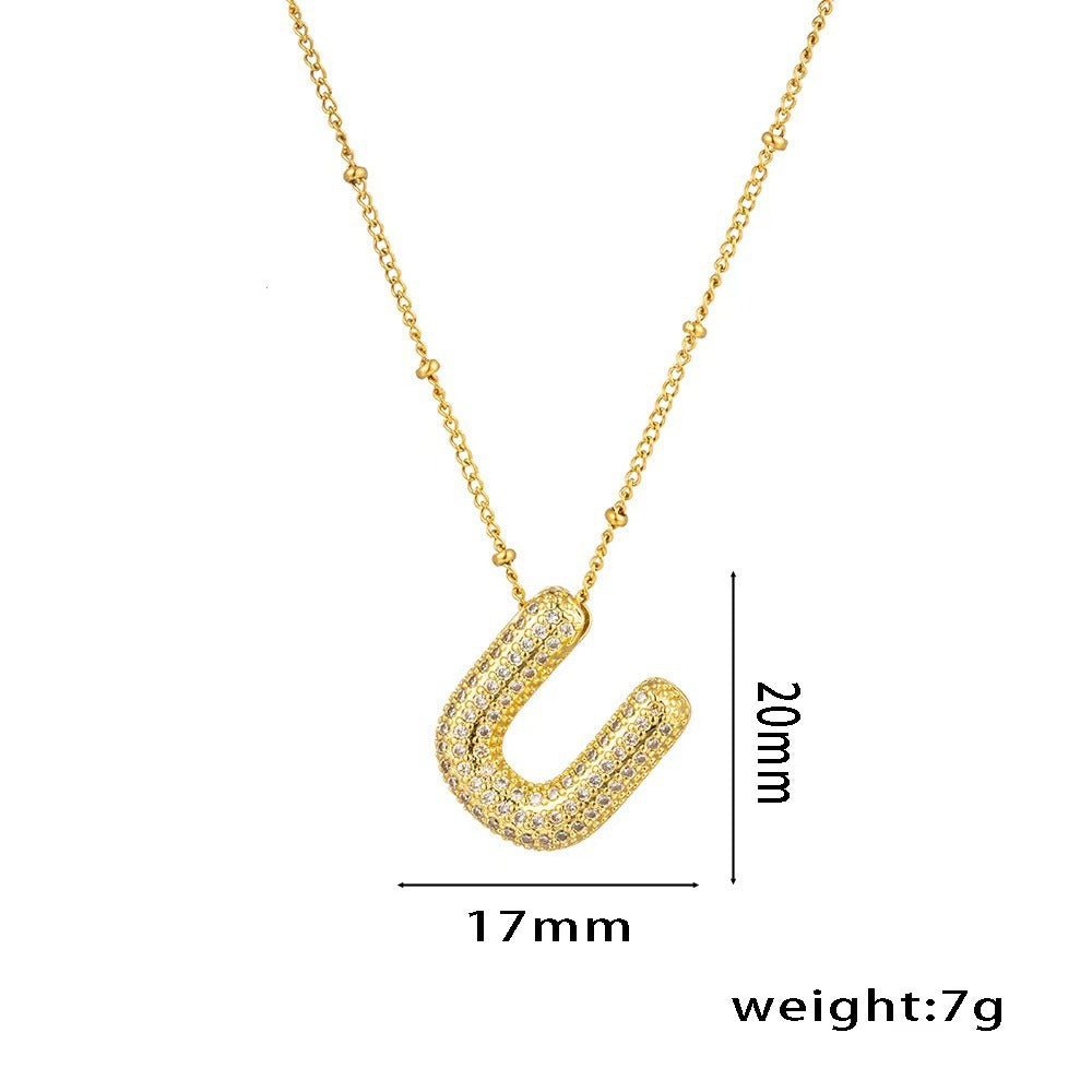 New Micro-Inlaid Zircon 26 Letter Pendant Necklace Copper Plated 18K Gold Fashionable And Classic