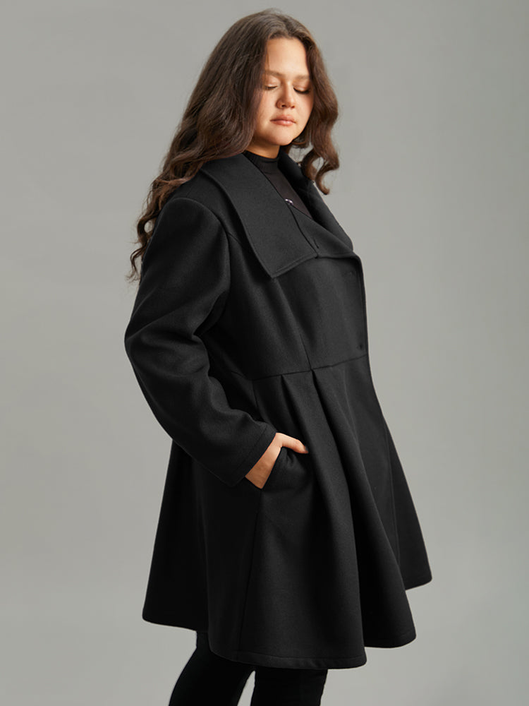 Plain Button Up Pocket Asymmetrical Lapel Collar Coat