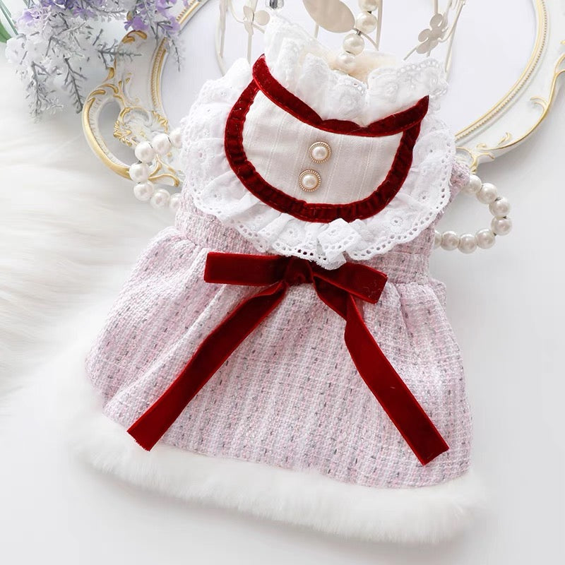 Warm Lace Bowknot Dog Cat Dress
