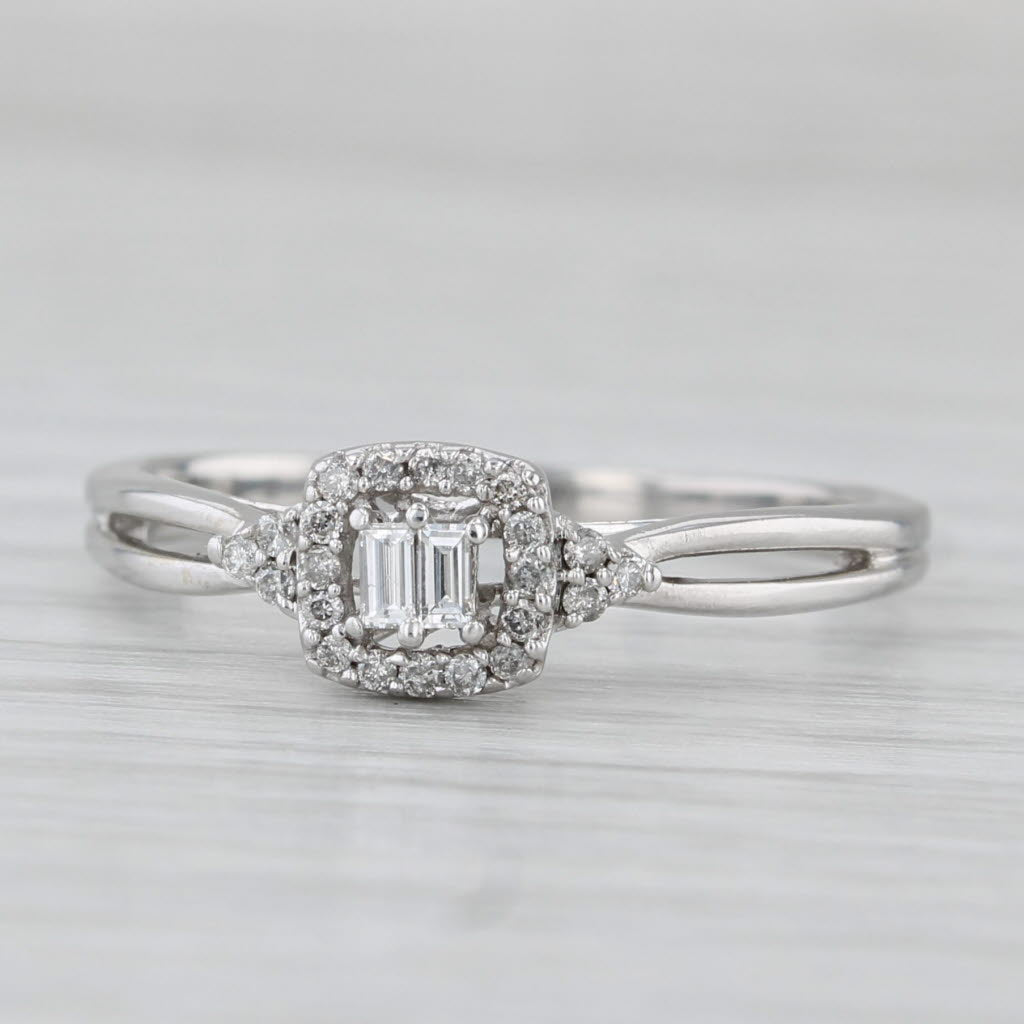 0.18ctw Diamond Halo Engagement Ring 10k White Gold Size 8.25