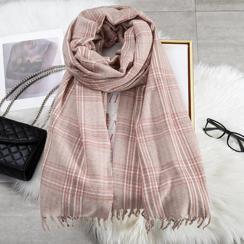 Women's Casual Minimalist Lattice Imitation Cashmere Tassel Scarf