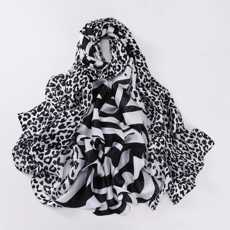 Women's Elegant Minimalist Leopard Satin Printing Silk Scarf