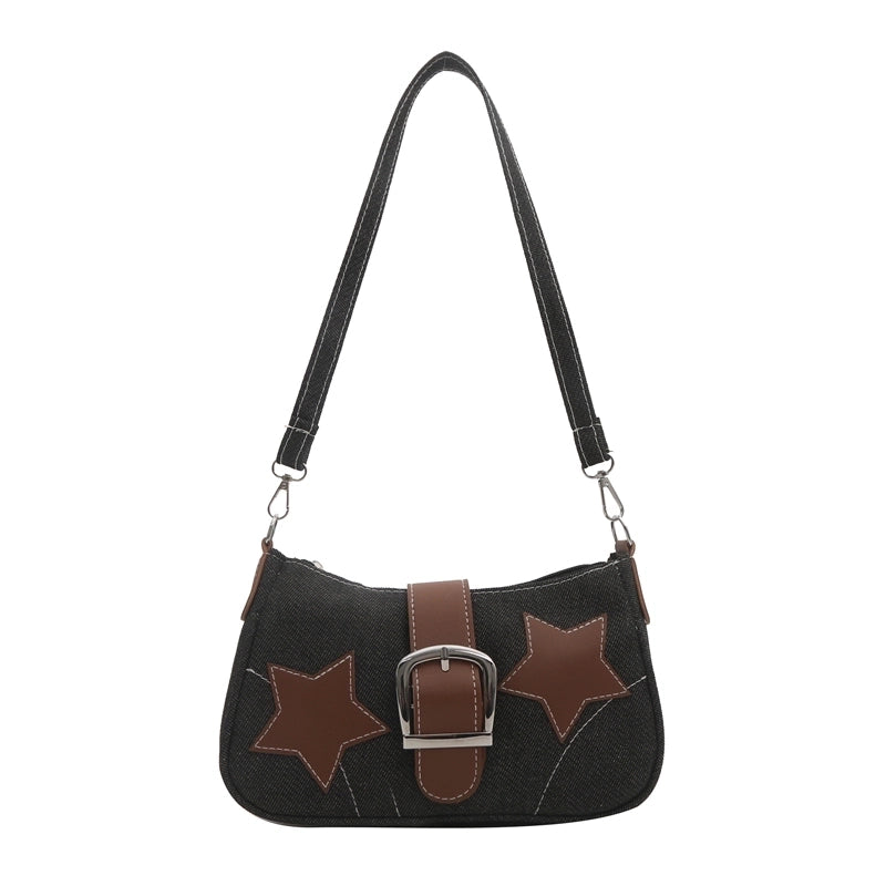 Women's Denim Star Vintage Style Buckle Underarm Bag