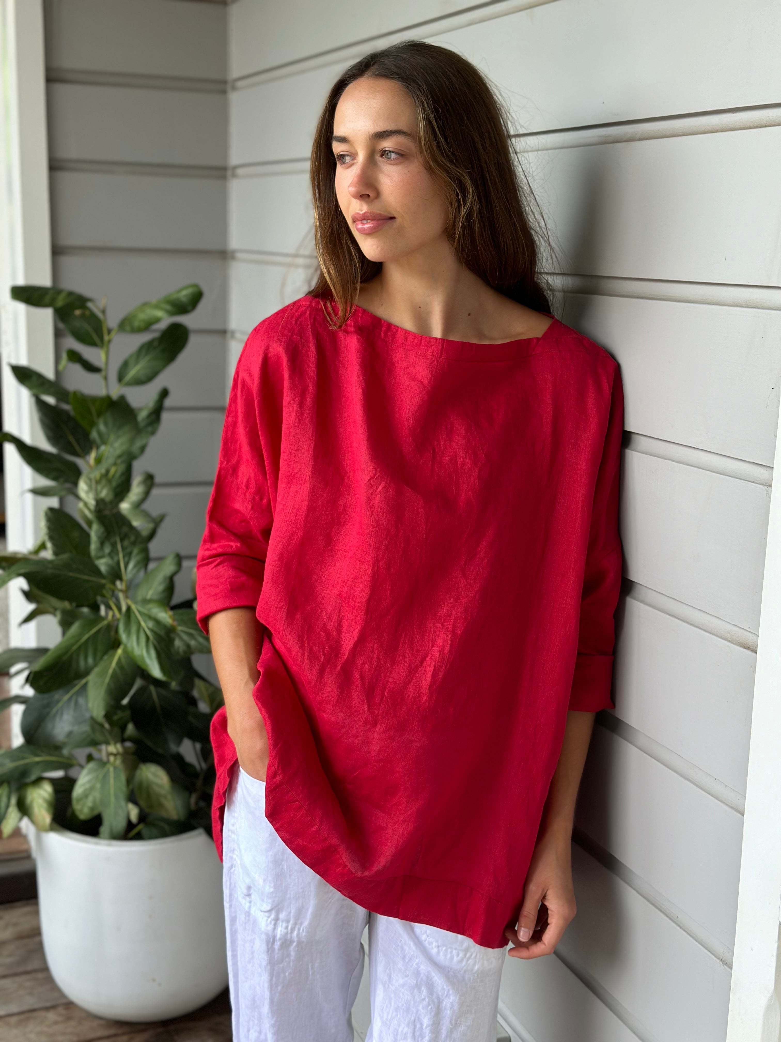avril top - red linen