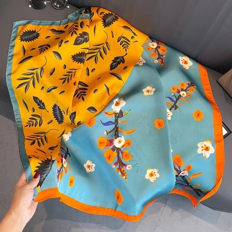2 Pieces Women'S Ig Style Minimalist Color Block Flower Satin Silk Scarf
