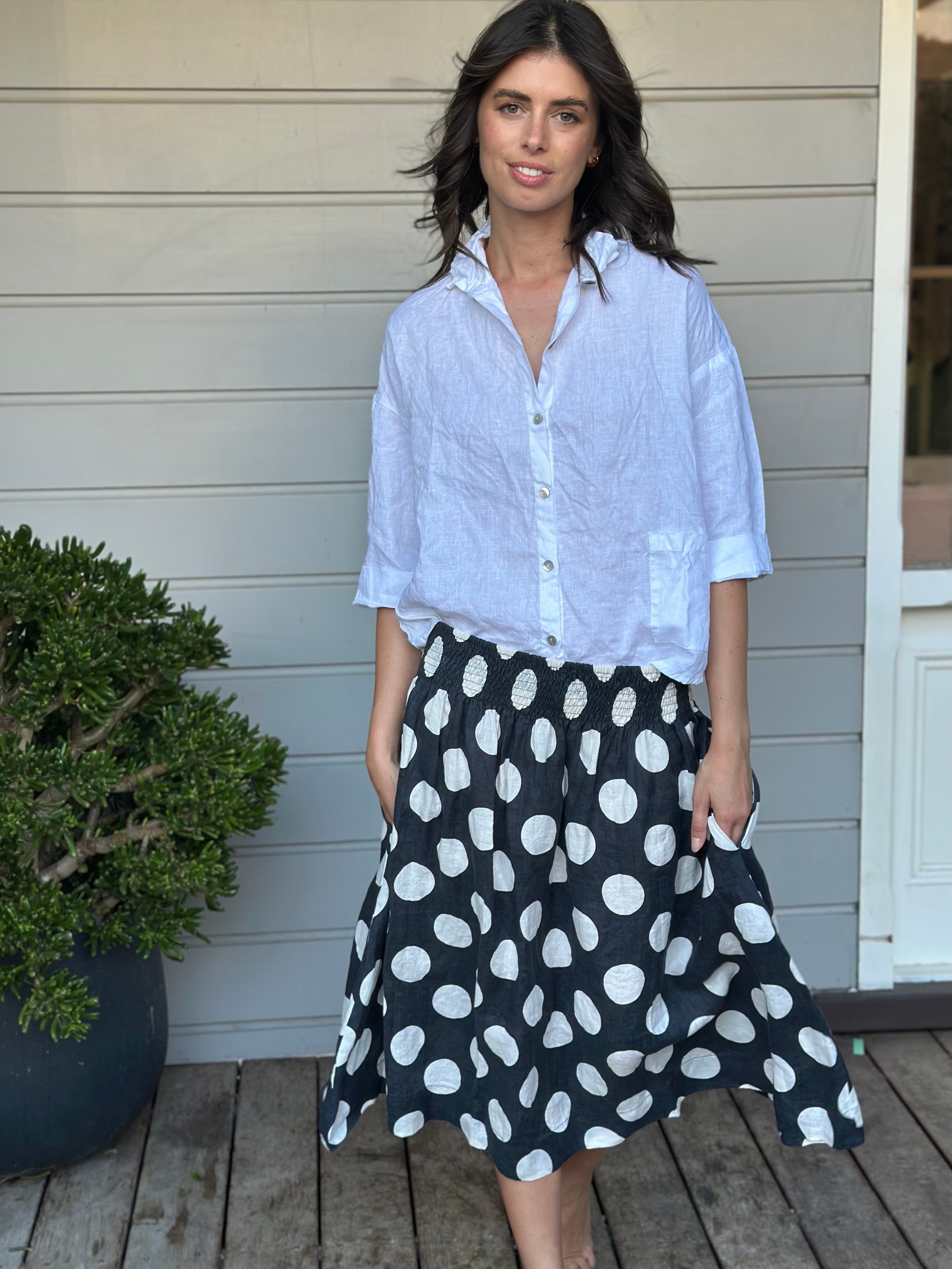 lola skirt - big charcoal spot linen