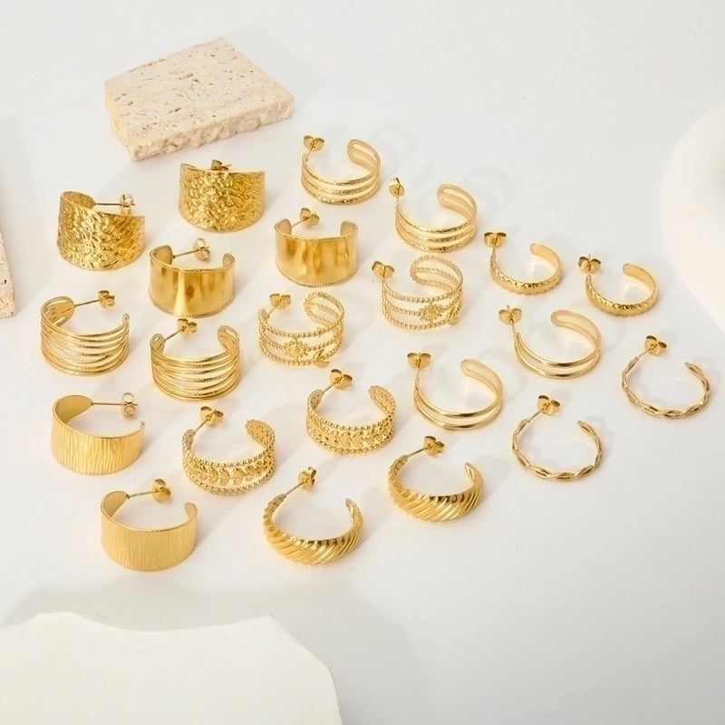 1 Pair Modern Style C Shape Plating 304 Stainless Steel 18K Gold Plated Ear Studs
