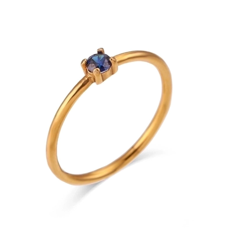 Fashion Round 304 Stainless Steel Artificial Gemstones Birthstone 18K Gold Plated Plating Inlay Rings