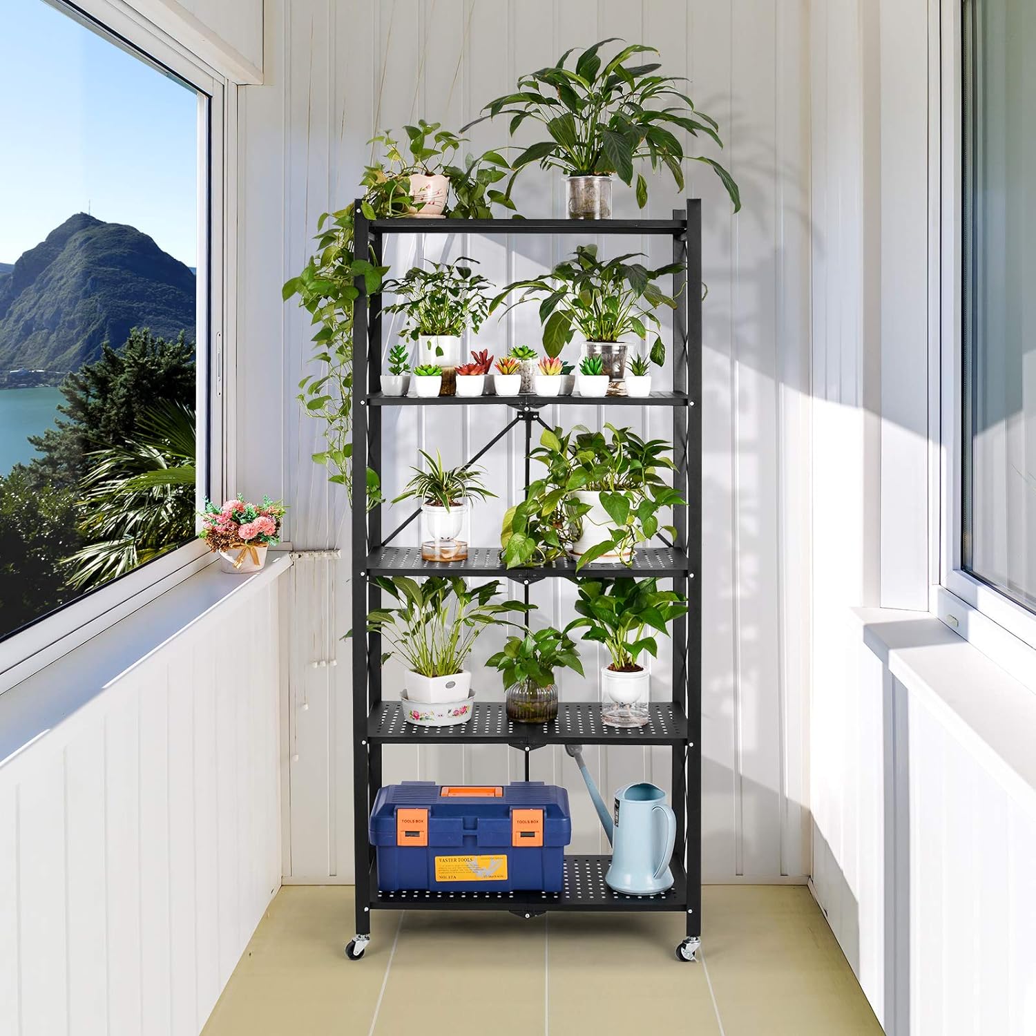 5 Layer Foldable Trolley Rack .Folding Shelf for Kitchen