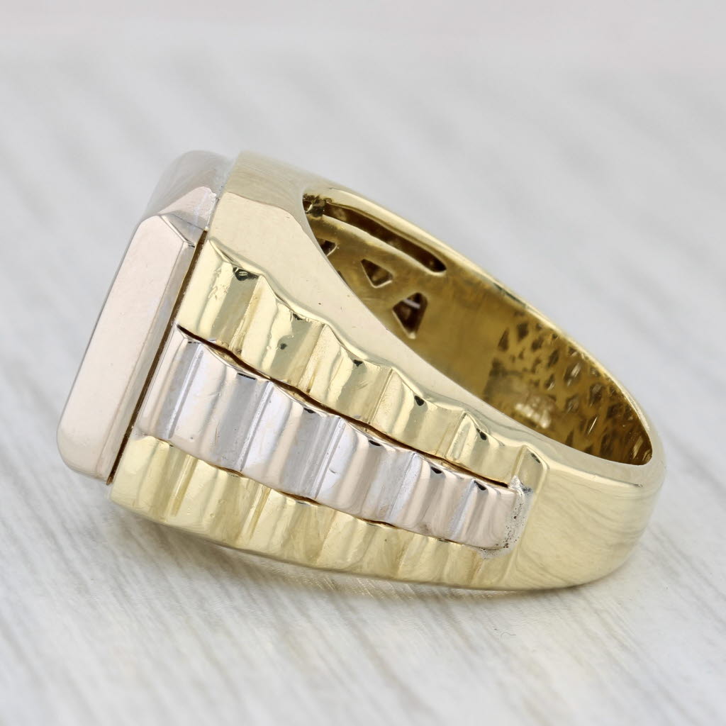1.10ctw Diamond Men's Ring 18k Yellow White Gold Beveled Watch Band Style Sz 8.5
