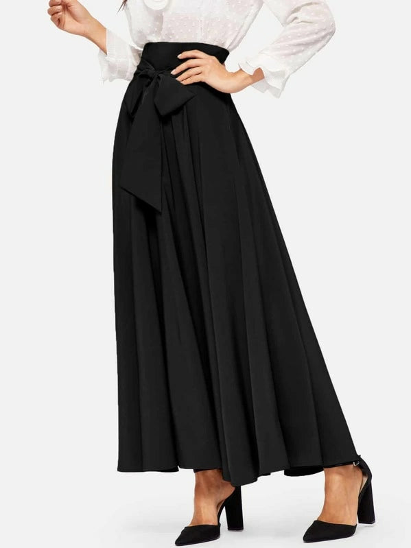 Knot Front Zip Back Flare Skirt