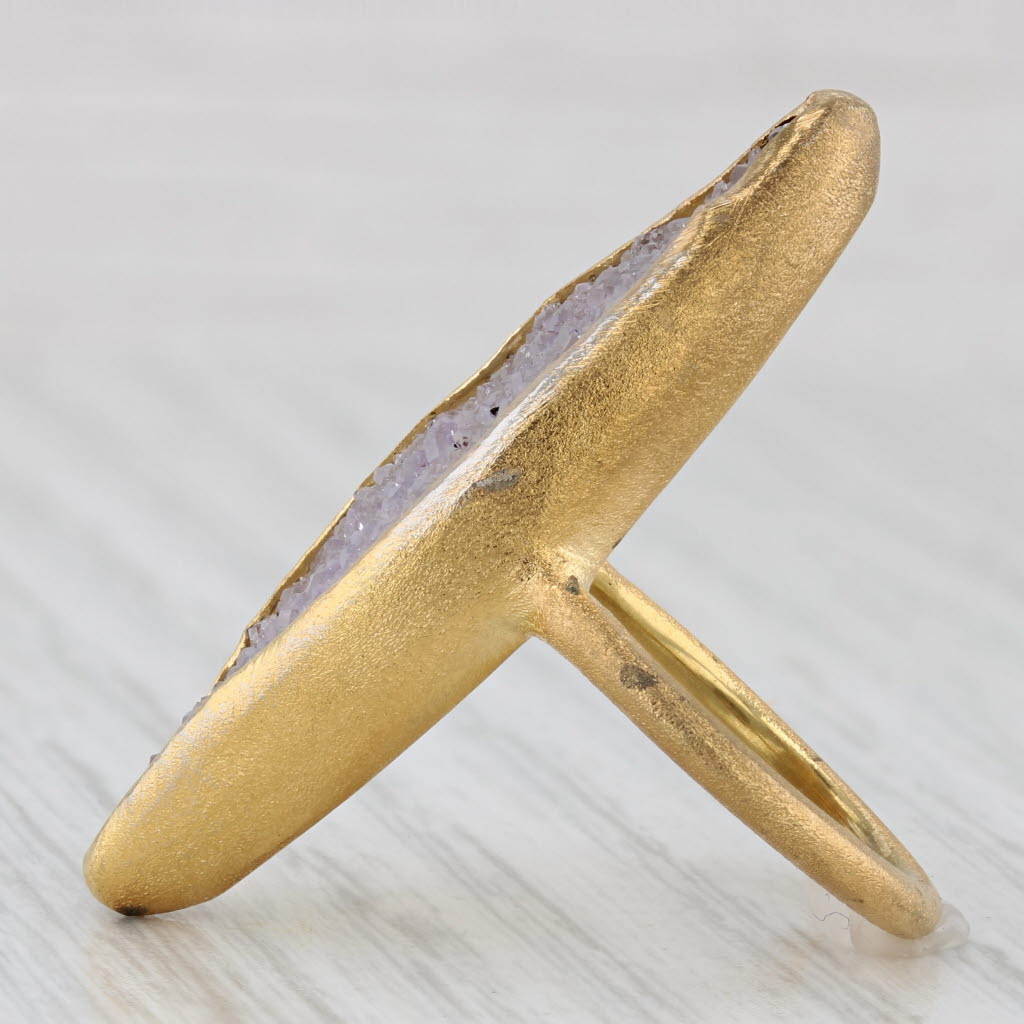 Nina Wynn Sand Druzy Quartz Ring Sterling Silver 22k Gold Plate Size 5.75 AS IS