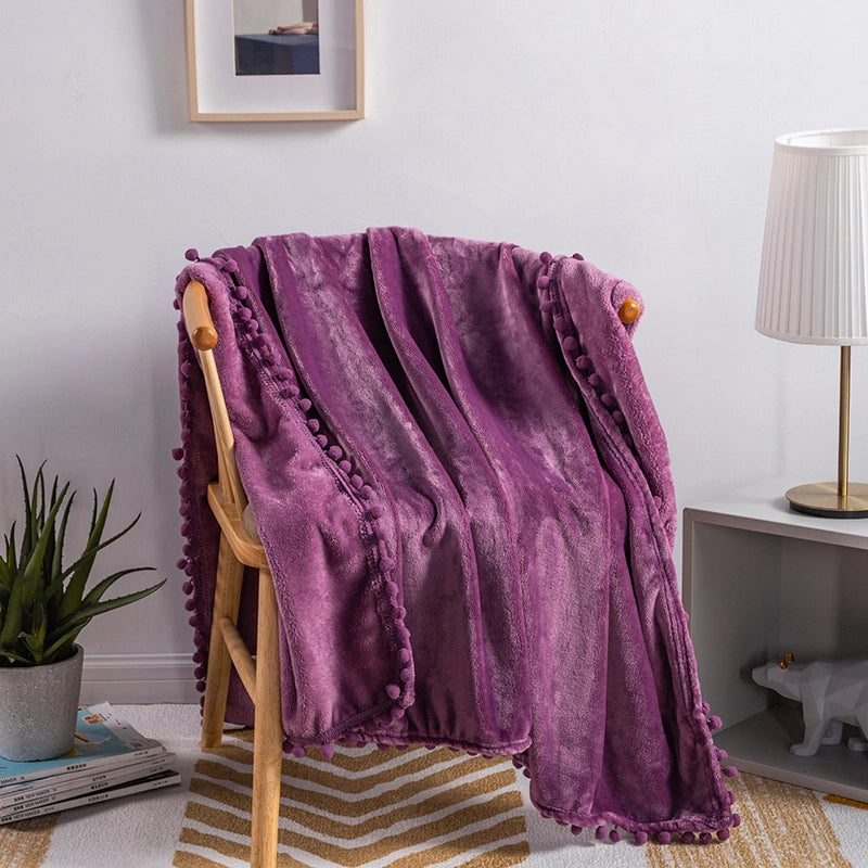 Tassel Ball Solid Color Blanket Sofa Dormitory Blanket Gift Air Conditioning Blanket
