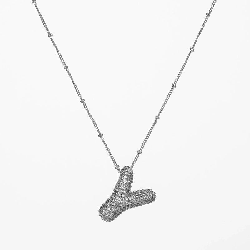 Copper Gold Plated Silver Plated IG Style Minimalist Plating Inlay Letter Zircon Pendant Necklace
