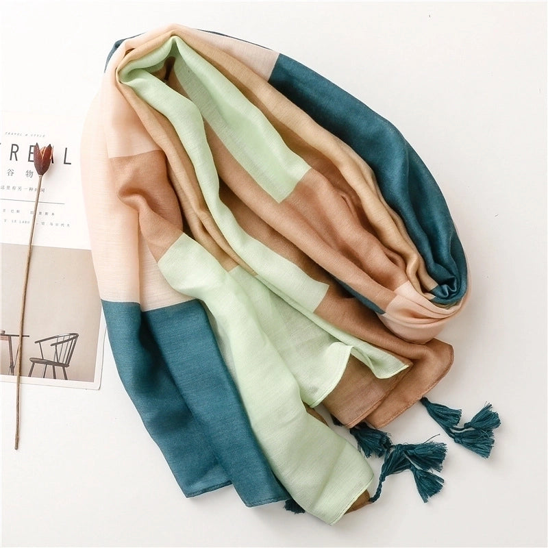 Women's Fashion Color Block Polyester Silk Scarves