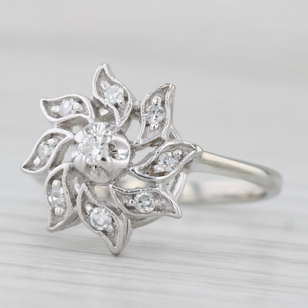 Vintage Diamond Flower Ring 10k White Gold Size 5.5 Engagement