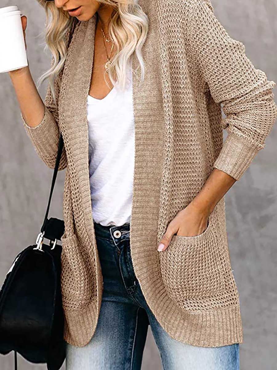 Solid Color Long Sleeve Knitted Cardigan5 colors