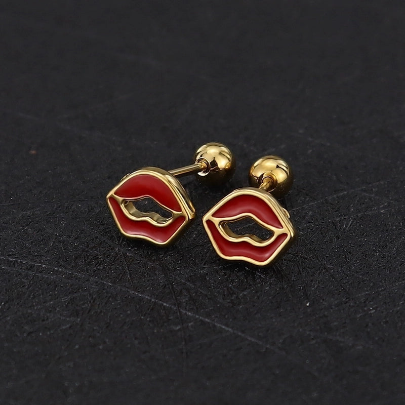 1 Piece Cute Minimalist Geometric Animal Crown Plating Titanium Steel Ear Studs