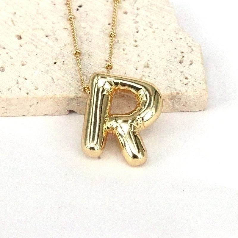 Minimalist Classic Style Letter Copper 18k Gold Plated Pendant Necklace In Bulk