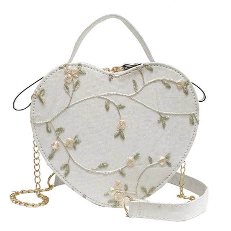 Women's All Seasons Pu Leather Flower Vintage Style Heart-shaped Zipper Handbag