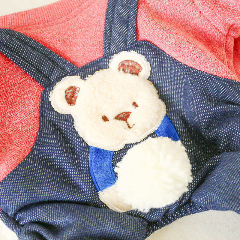 Bear Denim Dog Cat Jumpsuits Coat