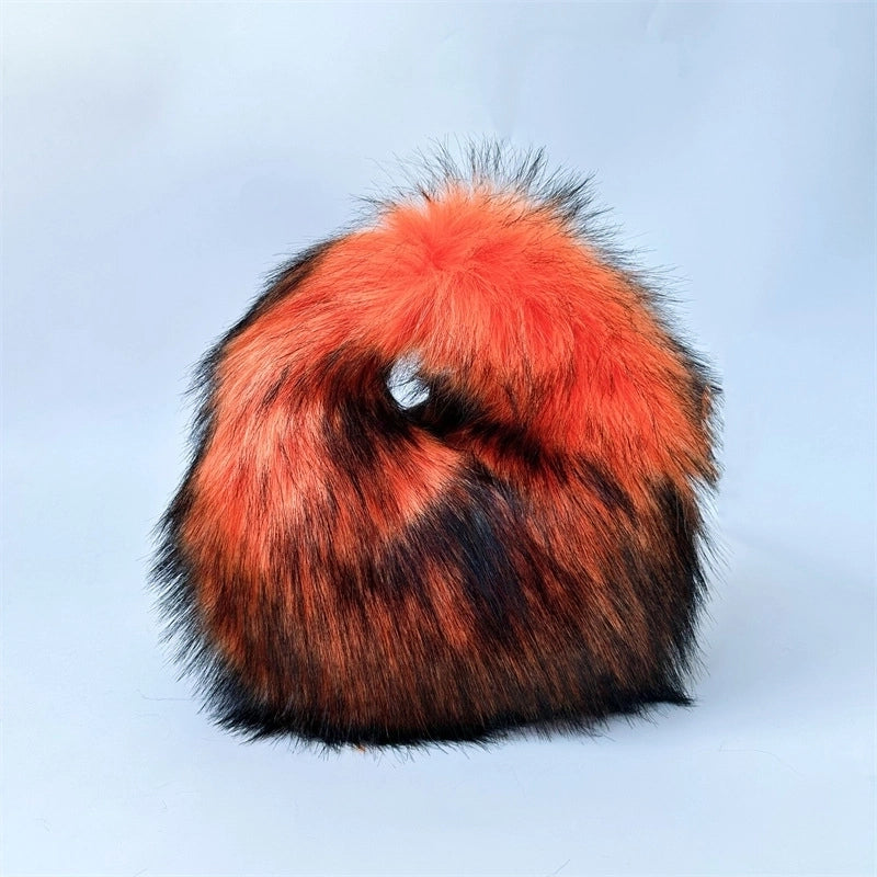 Women's Autumn&winter Plush Color Block Streetwear Round Magnetic Buckle Handbag
