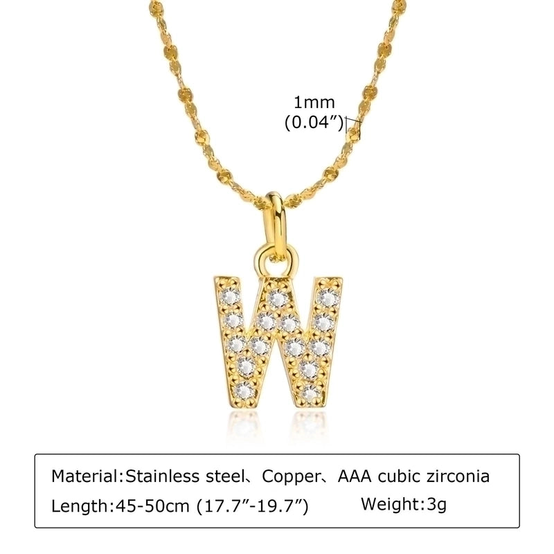 Minimalist Letter 201 Stainless Steel Copper Inlay Artificial Diamond Pendant Necklace