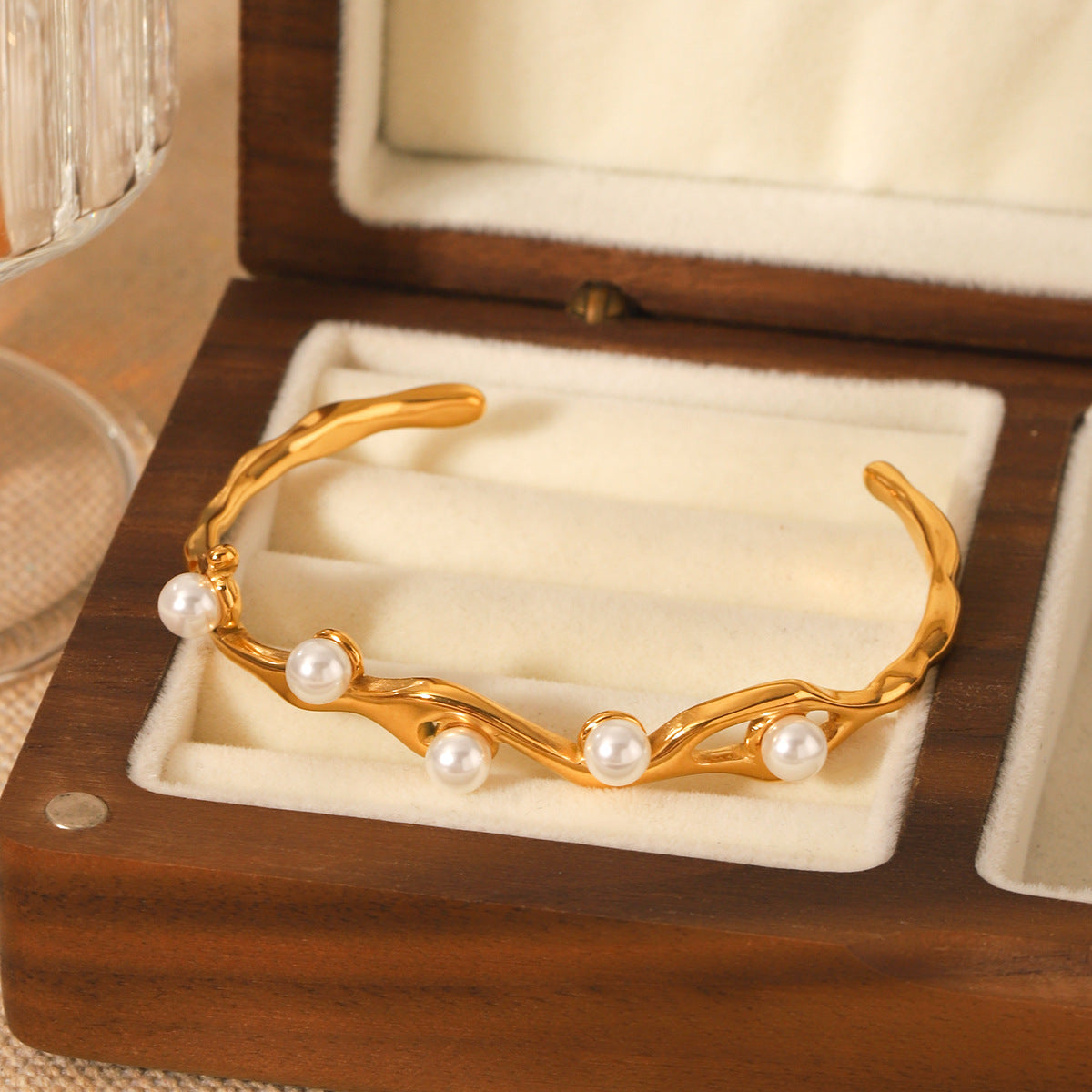 Stainless Steel Bracelet Irregular Pearl Open Bracelet Titanium Steel Jewelry