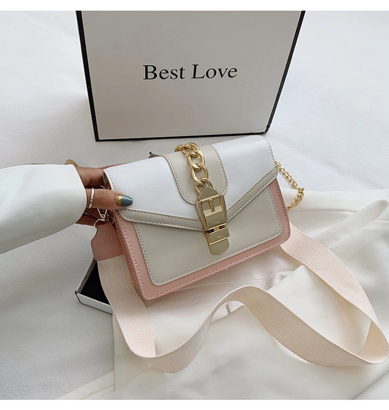 Women's Medium Pu Leather Color Block Streetwear Lock Clasp Crossbody Bag