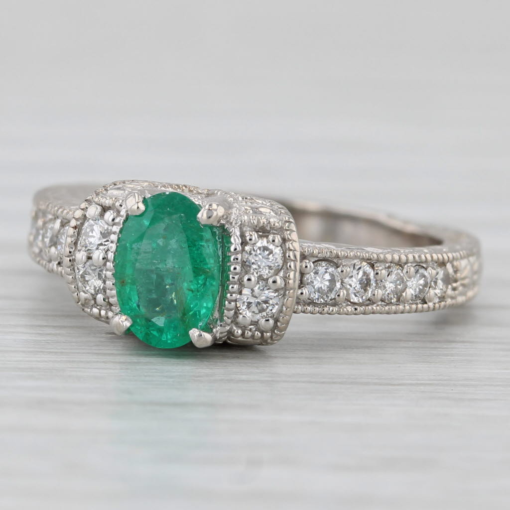 1ctw Oval Emerald Diamond Ring 14k White Gold Size 6.5 Engagement