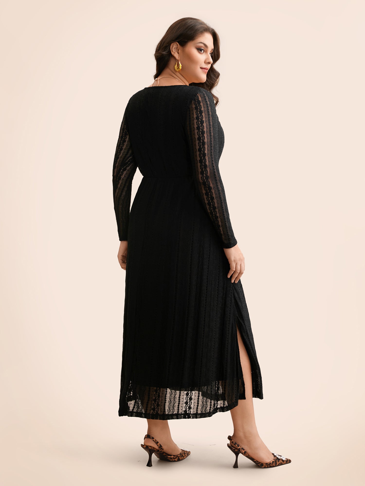 Lace Panel Square Neck Tie Knot Dress