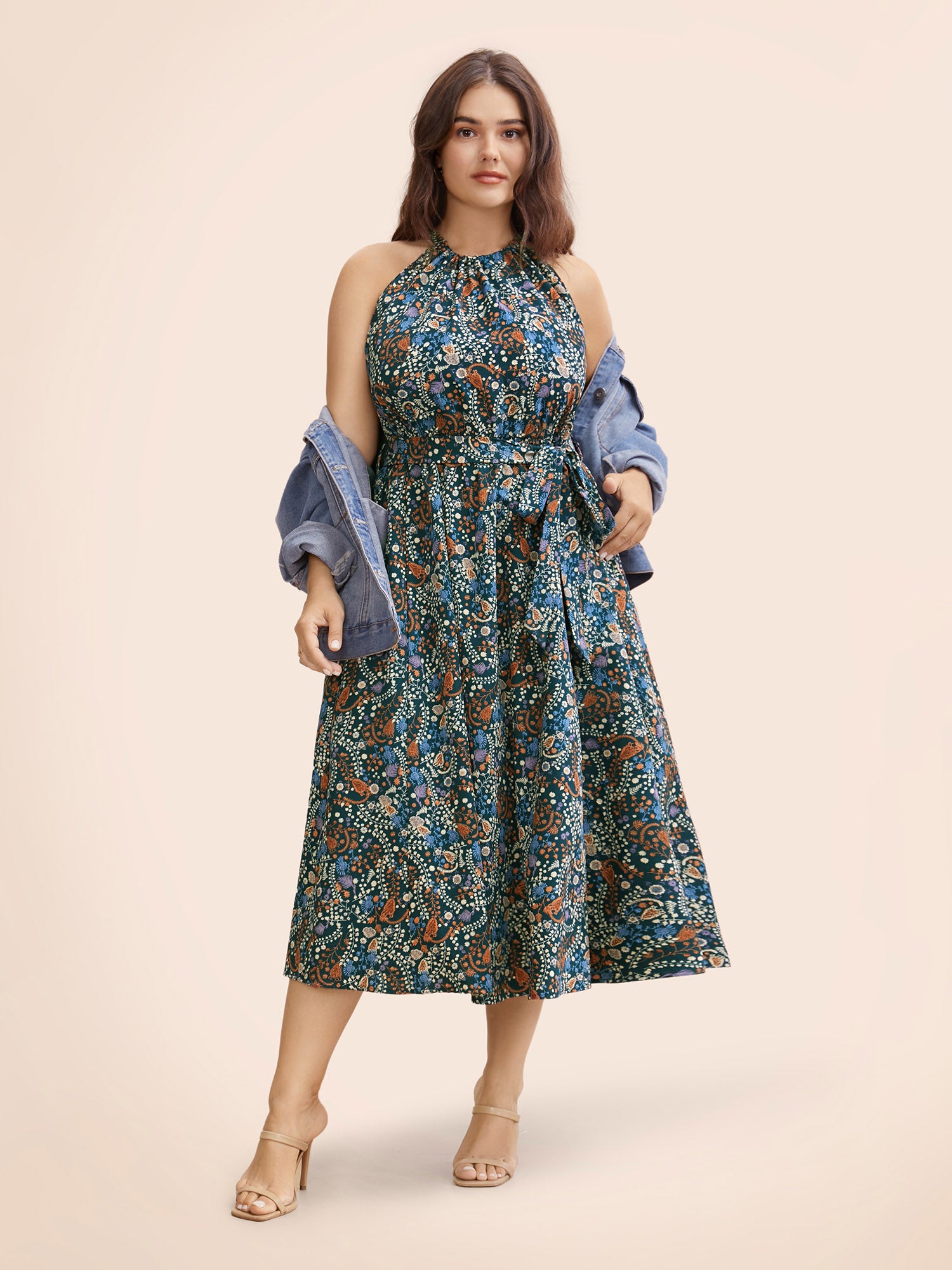 Bandana Print Halter Belted Pocket Dress