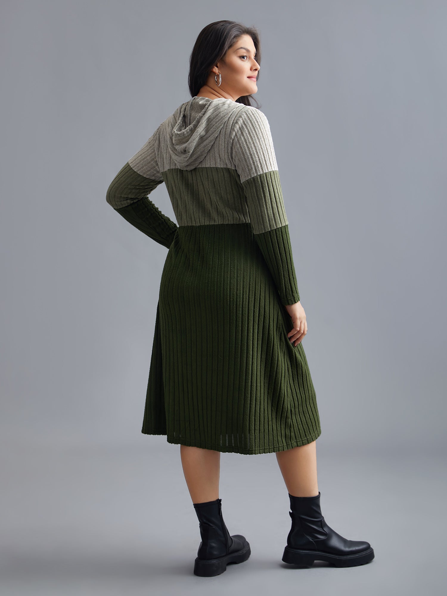 Hooded Half Zip Pit Strip Knit Dress