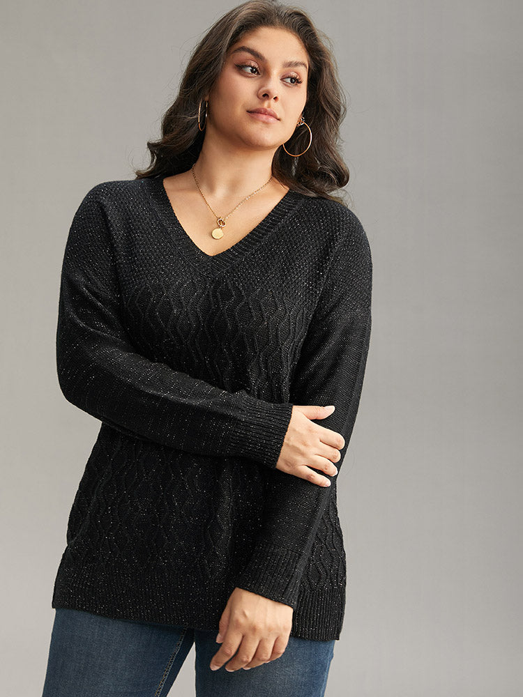 Plain Sparkly V Neck Loose Pullover