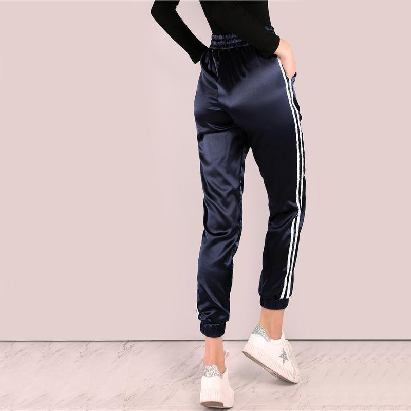 Mid Waist Satin Striped Sport Trouser