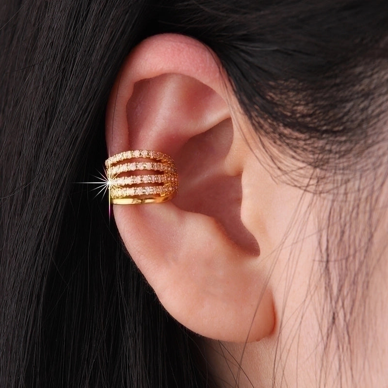 1 Piece IG Style Elegant Geometric Inlay Copper Zircon 18K Gold Plated Ear Cuffs