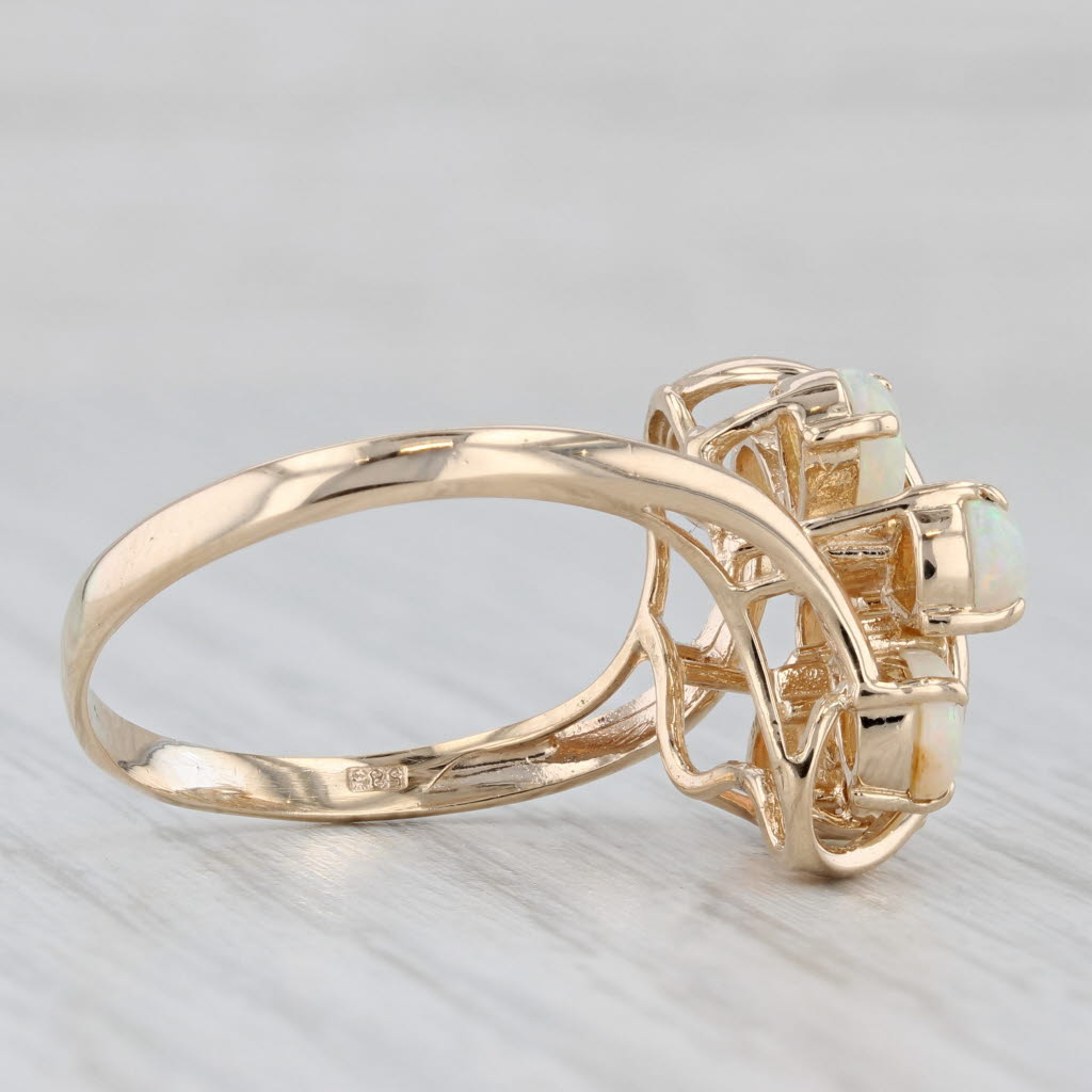 Opal Diamond Cluster Ring 14k Yellow Gold Size 10 Pear Cabochons