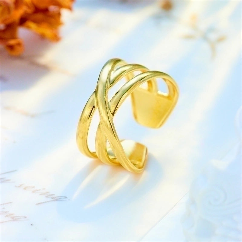 Basic Cross Star 304 Stainless Steel 18K Gold Plated Gold Plated Stainless Steel Rings