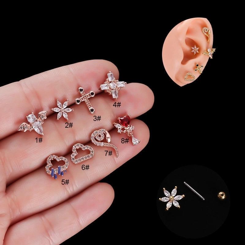 Ear Cartilage Rings & Studs Fashion Geometric 316L Stainless Steel  Copper Plating Zircon