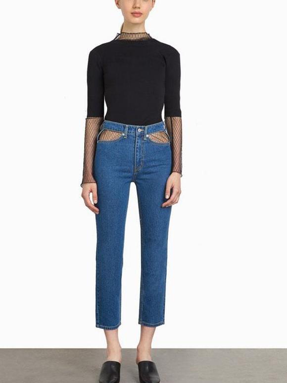 High Waisted Cut Pocket Jeans