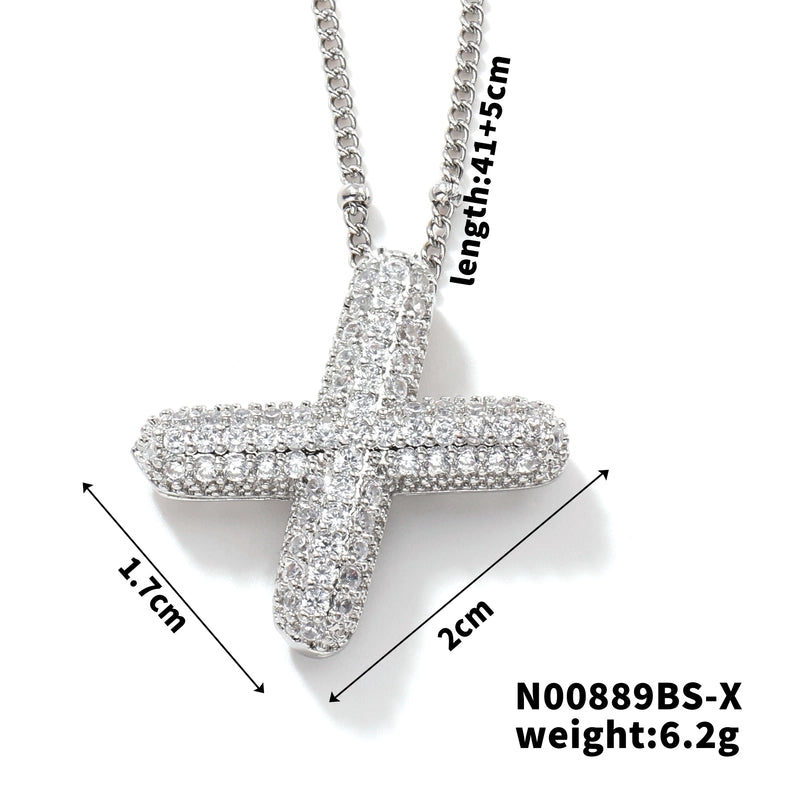 304 Stainless Steel Copper Rhodium Plated Three-dimensional Inlay Letter Zircon Pendant Necklace